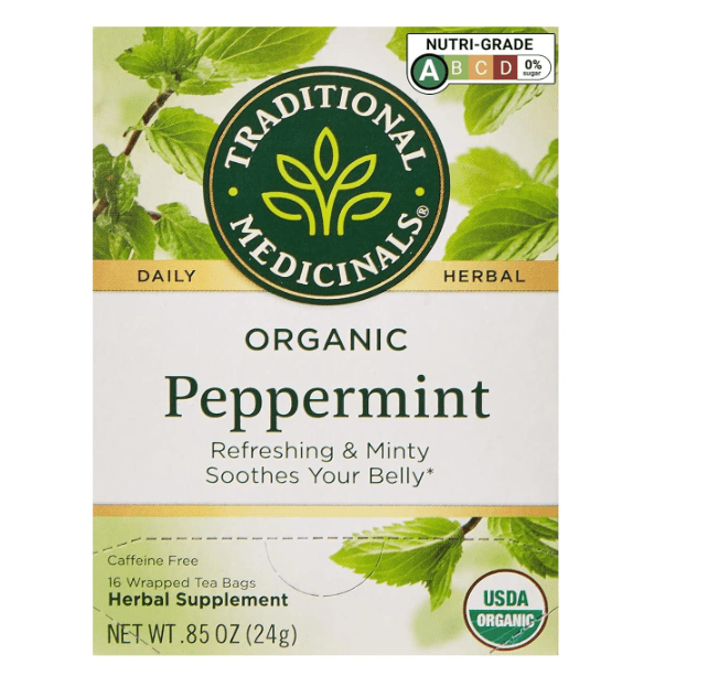 Traditional Medicinals Peppermint Tea, one of the best remedies for stomach pain after eating